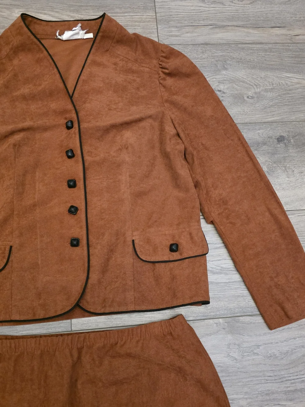 Rust Two-Piece Skirt Set with Buttoned Jacket